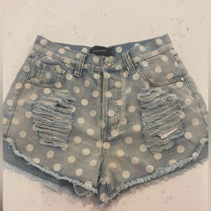 MinkPink Revolve retro frayed polka dot shorts S
